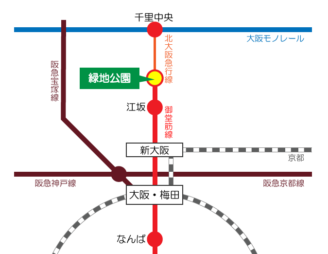 ガーデンテラス緑地公園までの電車でのアクセス